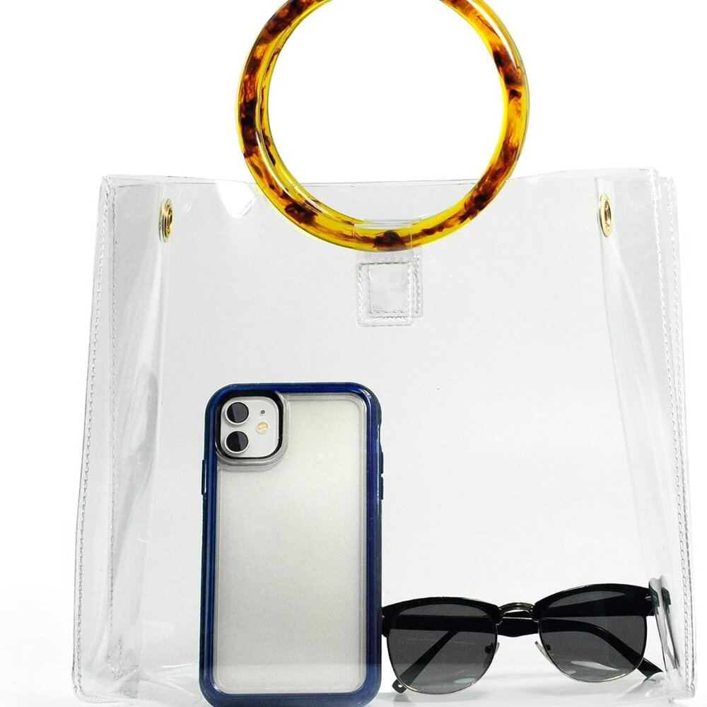 Clear Tote Bag with Tortoise Shell Handles